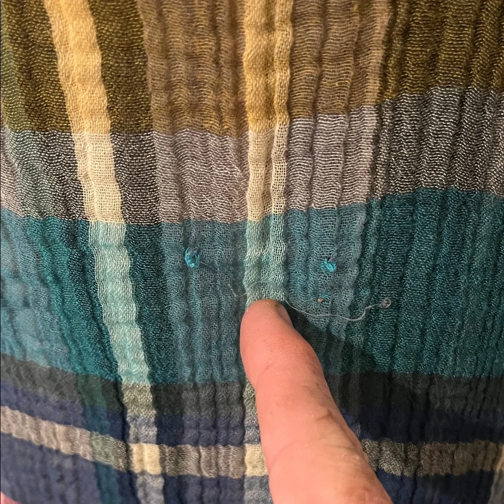 Soft Surroundings Multicolor Gauze Cotton Plaid V-Neck Top Boho Office Casual - Picture 4 of 13